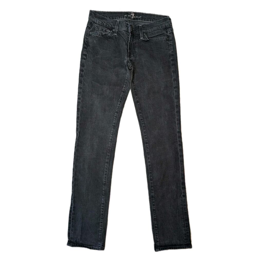 7 For All Mankind Roxanne Slim Straight Jeans Black Wash Stretch W27L32